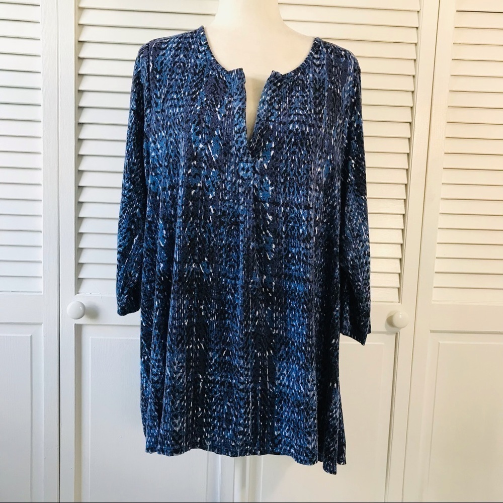 JONES & CO. Blue White V-Neck Shirt Size 2X